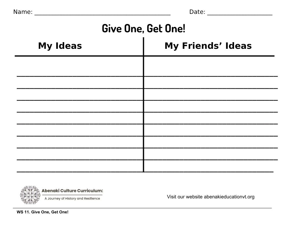 Give one - get one worksheet.